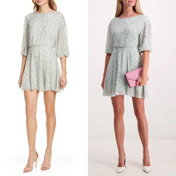 Alice + Olivia by Stacey Bendet Palmira Sequined Dress Size 8 NWT Venus Blue - Picture 1 of 12